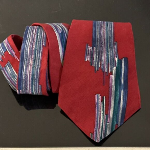 Givenchy Tie All Silk Mens Neckwear Red Blue Abstract Painterly Painting - Picture 1 of 4